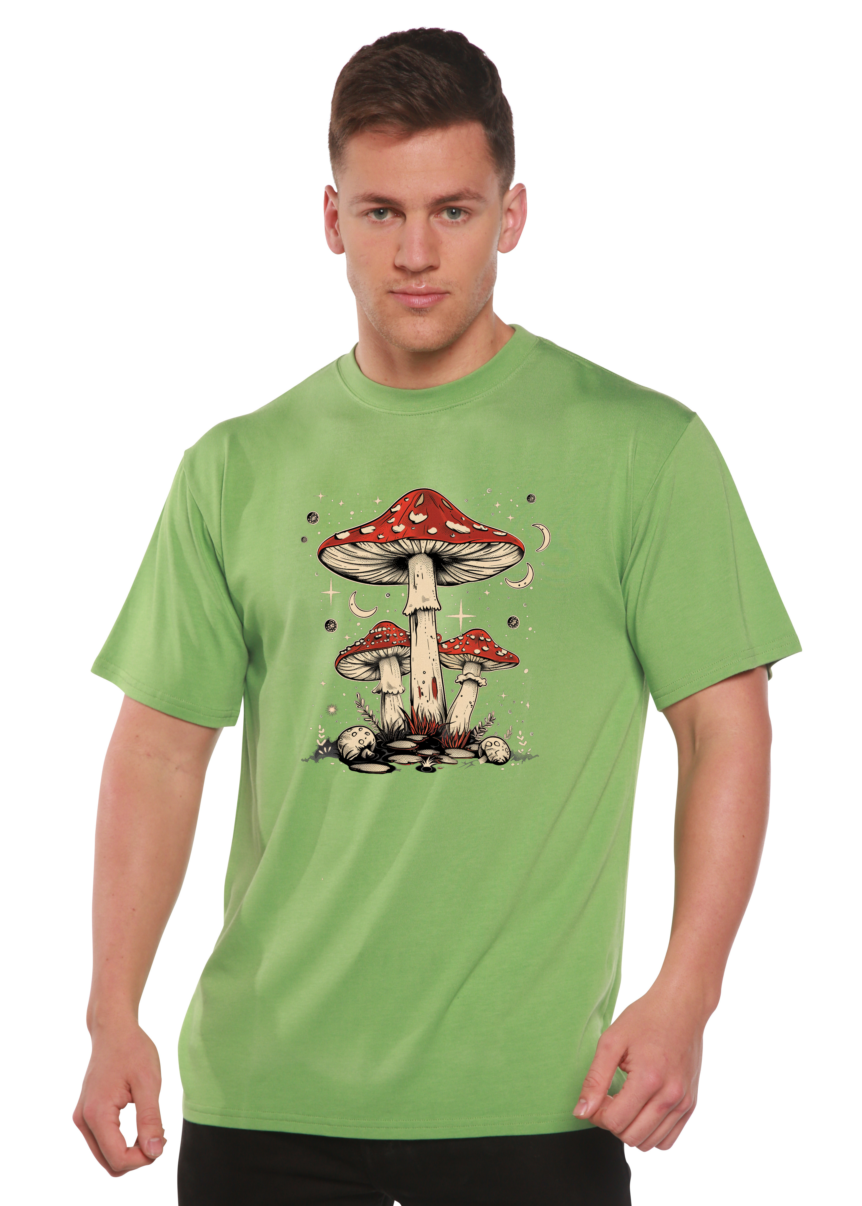 Spun Bamboo Boho Retro Hippie Mushrooms Natural Unisex Bamboo/Cotton Graphic T-Shirt