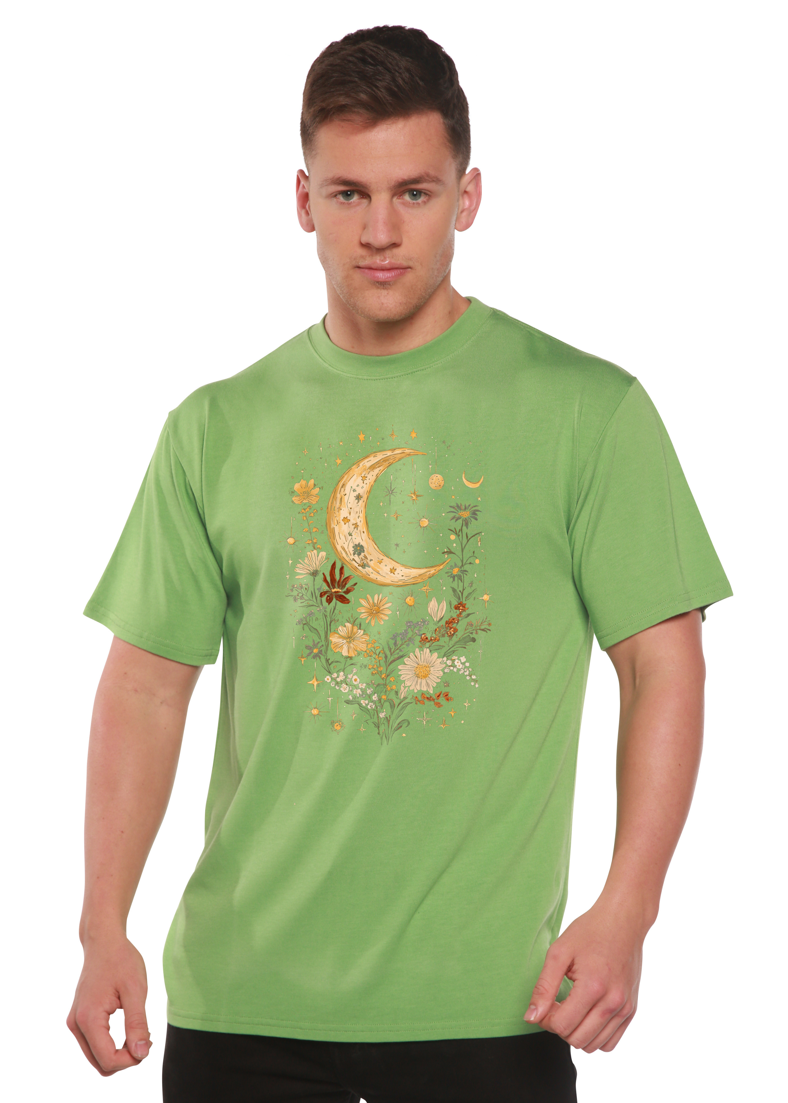 Spun Bamboo Celestial Moon Boho Flowers Vintage Unisex Bamboo/Cotton Graphic T-Shirt