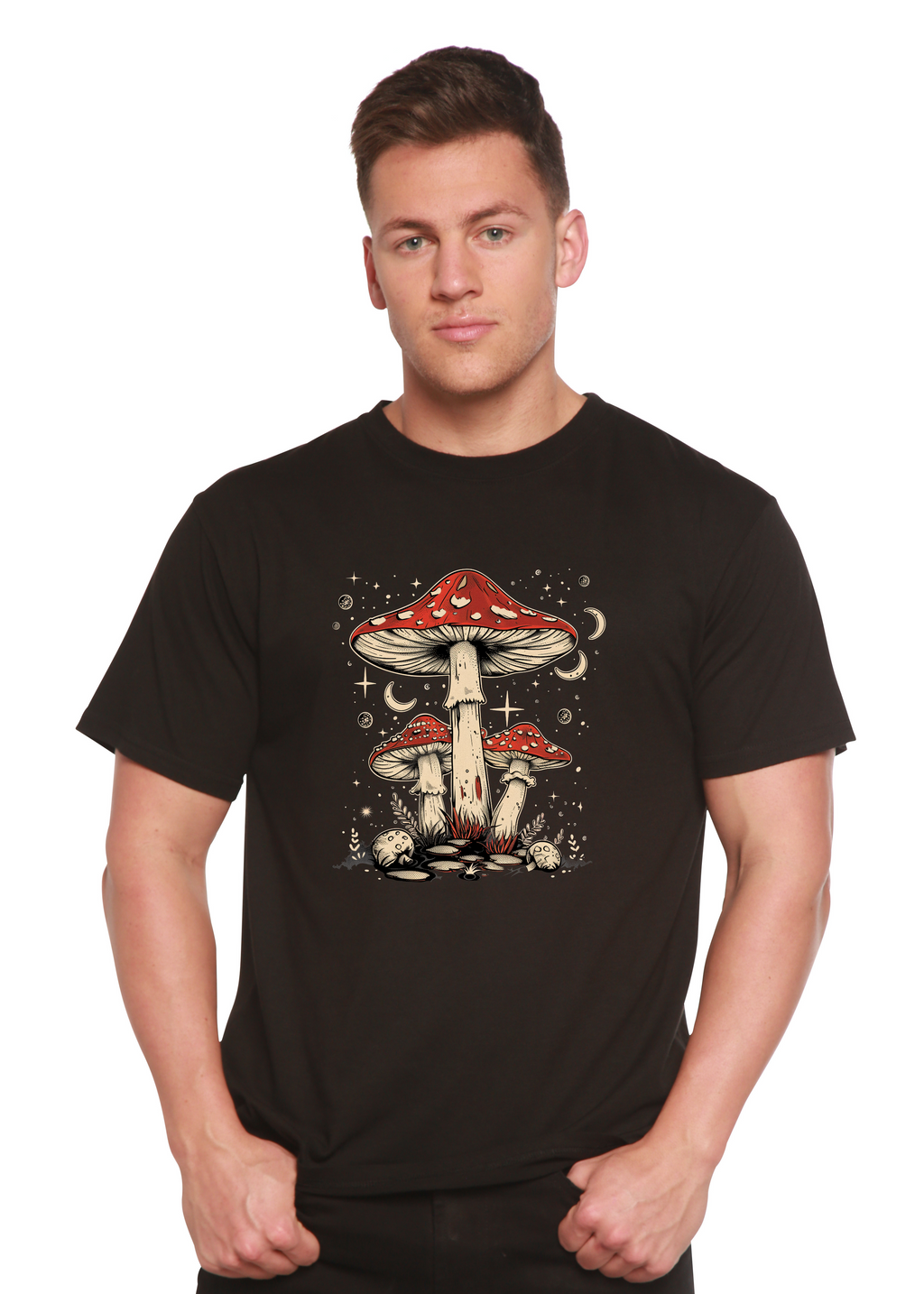 Spun Bamboo Boho Retro Hippie Mushrooms Natural Unisex Bamboo/Cotton Graphic T-Shirt