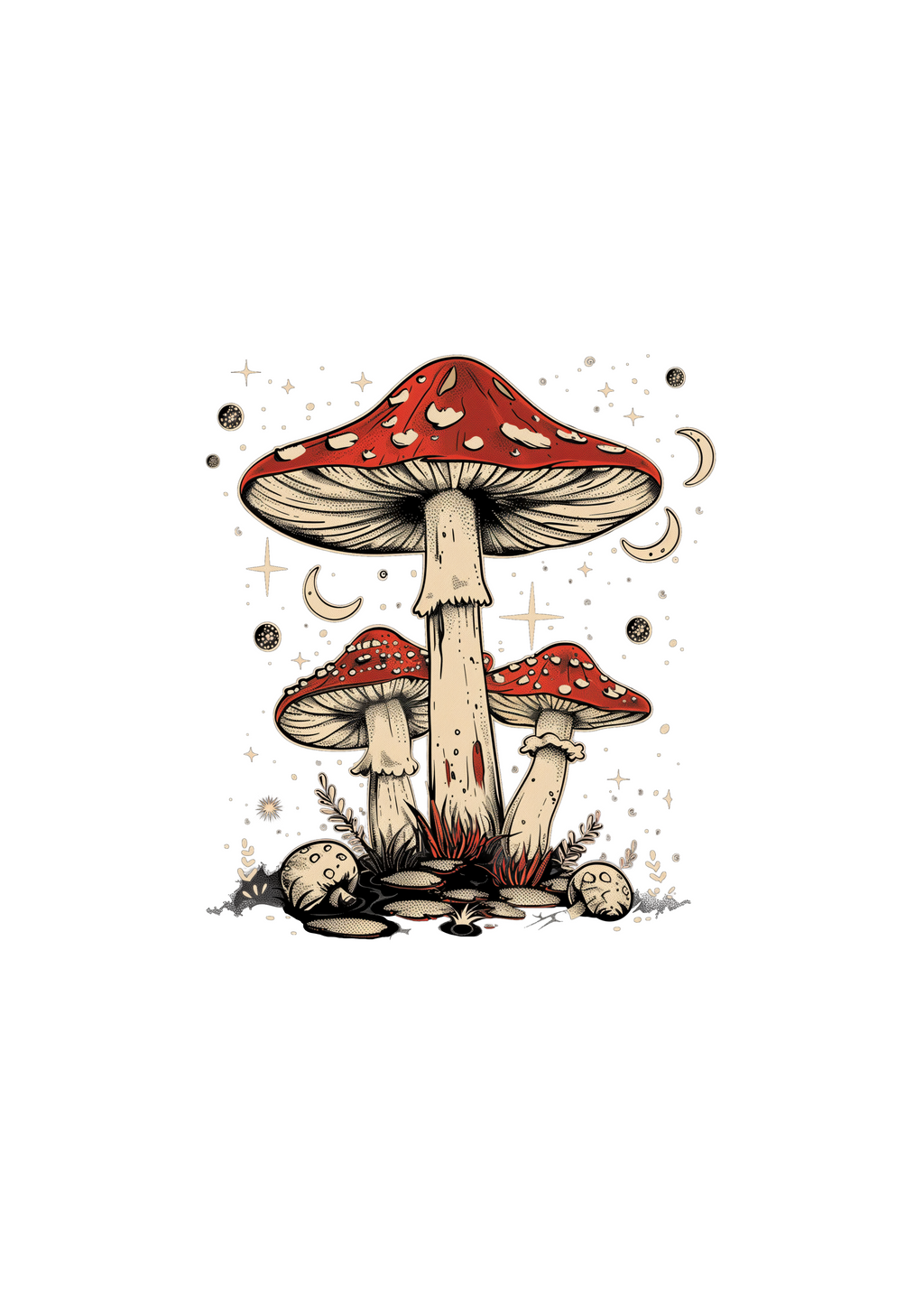 Spun Bamboo Boho Retro Hippie Mushrooms Natural Unisex Bamboo/Cotton Graphic T-Shirt