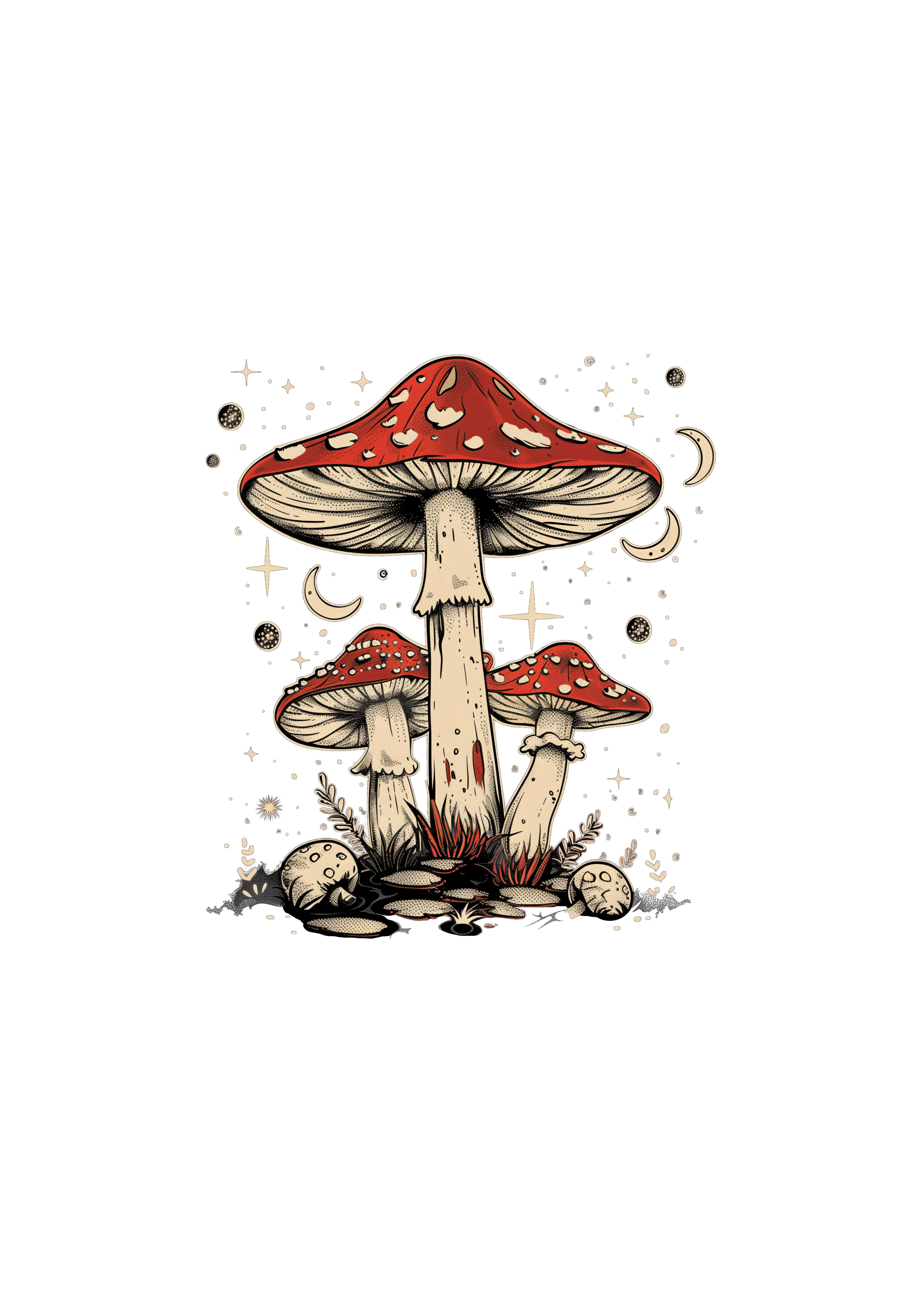 Spun Bamboo Boho Retro Hippie Mushrooms Natural Unisex Bamboo/Cotton Graphic T-Shirt