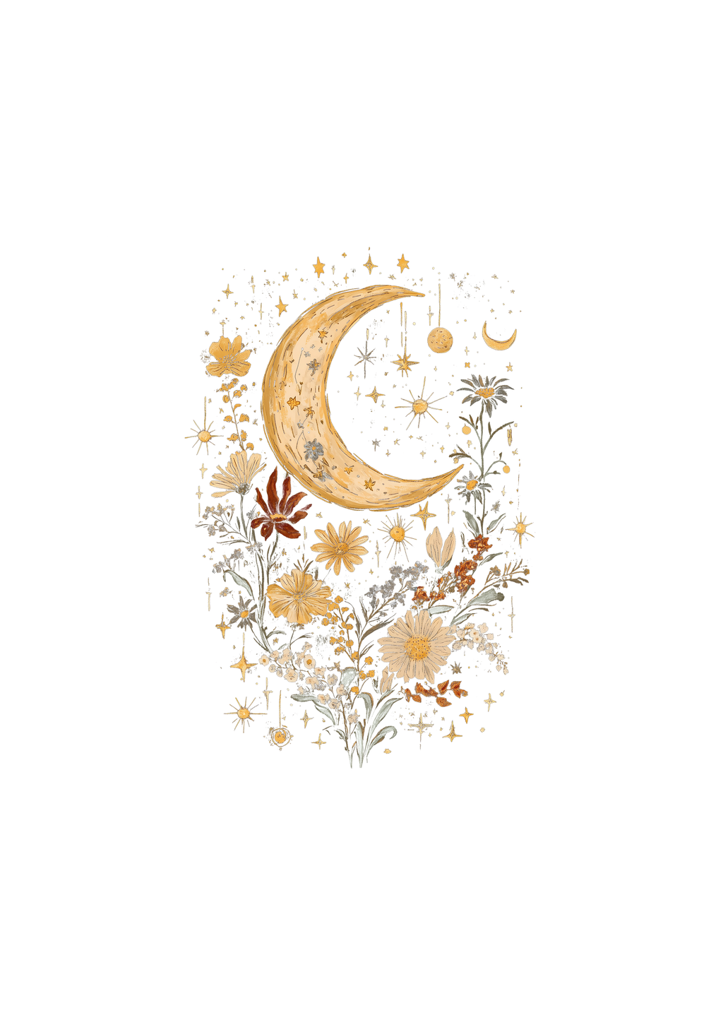 Spun Bamboo Celestial Moon Boho Flowers Vintage Unisex Bamboo/Cotton Graphic T-Shirt