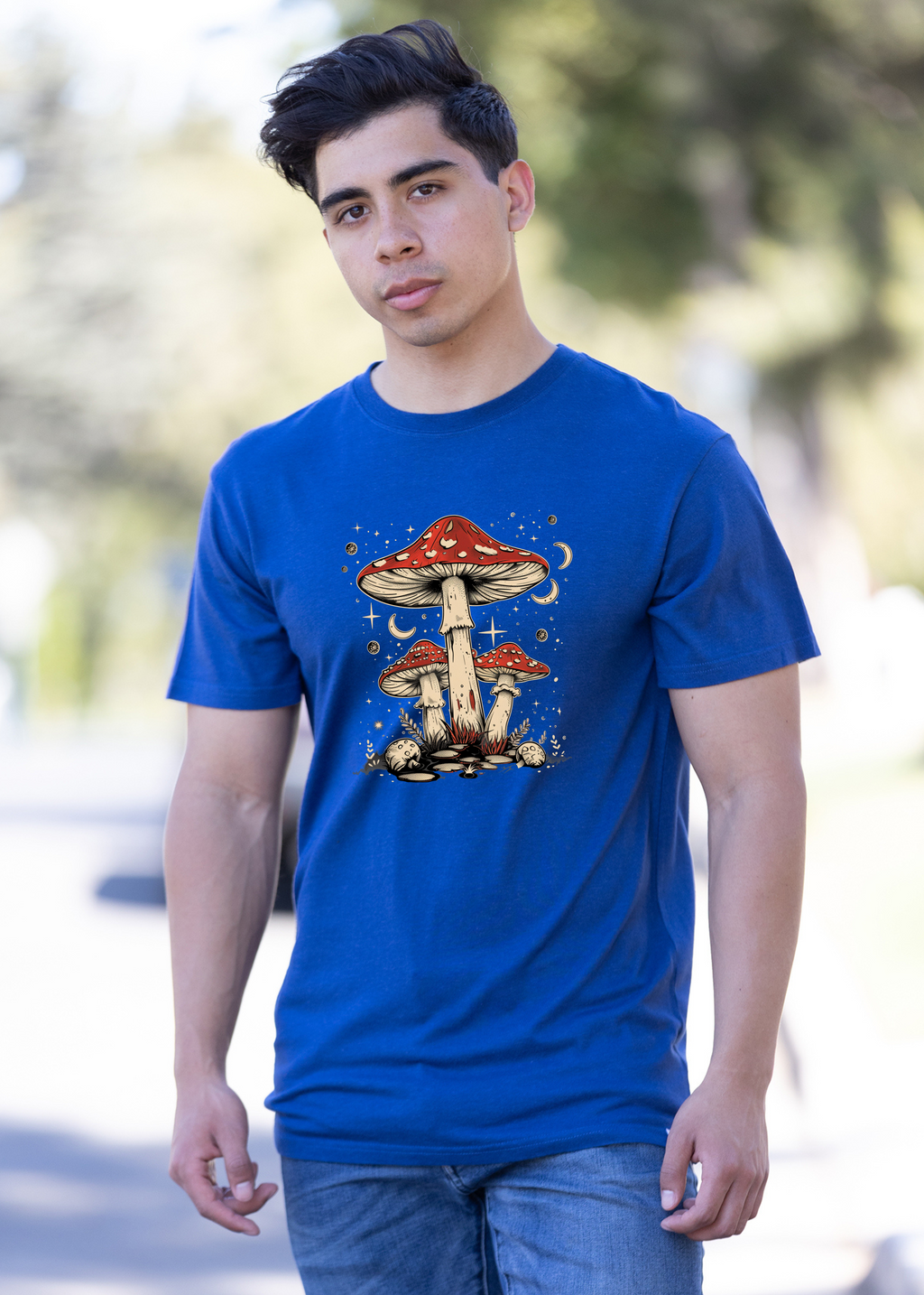 Spun Bamboo Boho Retro Hippie Mushrooms Natural Unisex Bamboo/Cotton Graphic T-Shirt