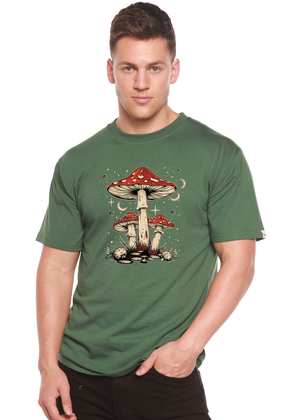 Spun Bamboo Boho Retro Hippie Mushrooms Natural Unisex Bamboo/Cotton Graphic T-Shirt