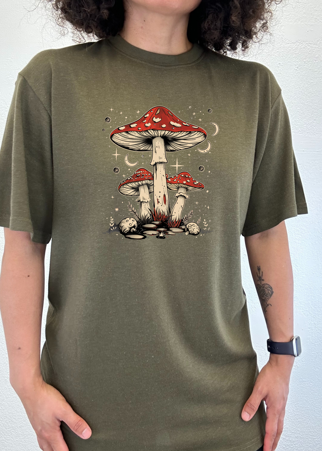 Spun Bamboo Boho Retro Hippie Mushrooms Natural Unisex Bamboo/Cotton Graphic T-Shirt