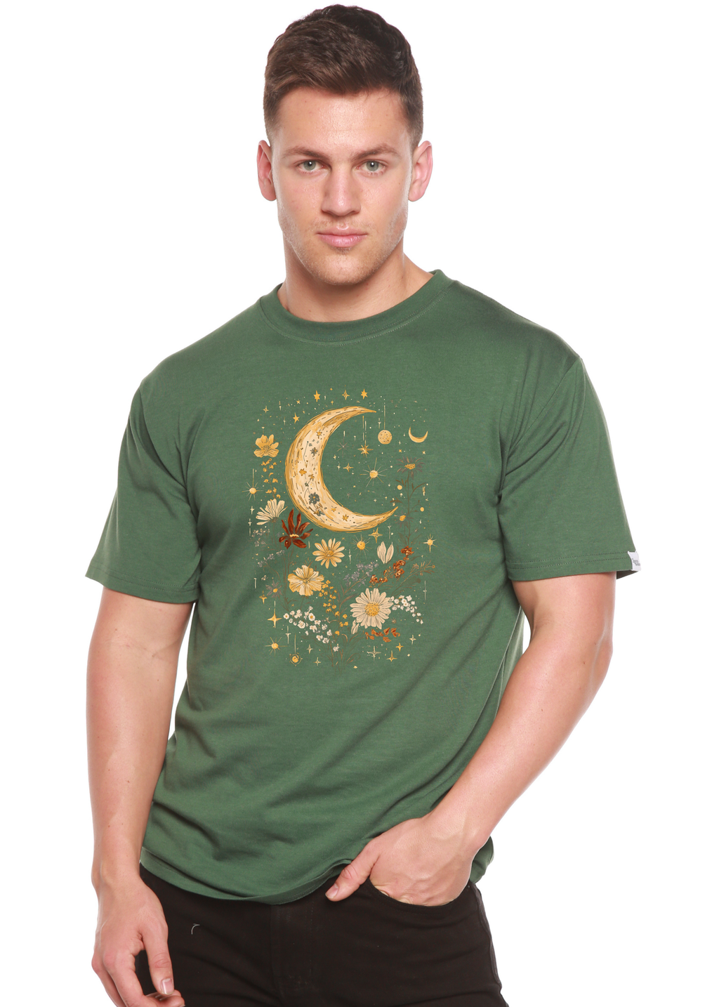 Spun Bamboo Celestial Moon Boho Flowers Vintage Unisex Bamboo/Cotton Graphic T-Shirt