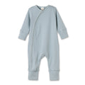 Cotton Baby Zipper Romper With Convertible Cuffs-Blue