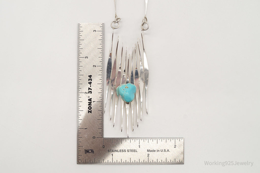 Vintage Turquoise Modernist Silver Necklace