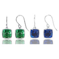 2 Pair Pack: 9.00 CTW Cushion Cut Created Blue Sapphire & Emerald Drop Earrings – Available in .925 Sterling Silver or 14kt Yellow Gold Over .925 – 8mm Square Gems