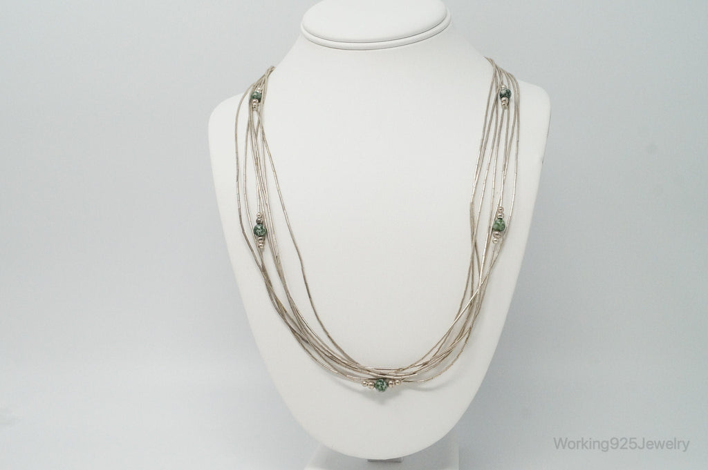 Vintage Native American Unsigned Green Spot Jasper Sterling Silver Necklace