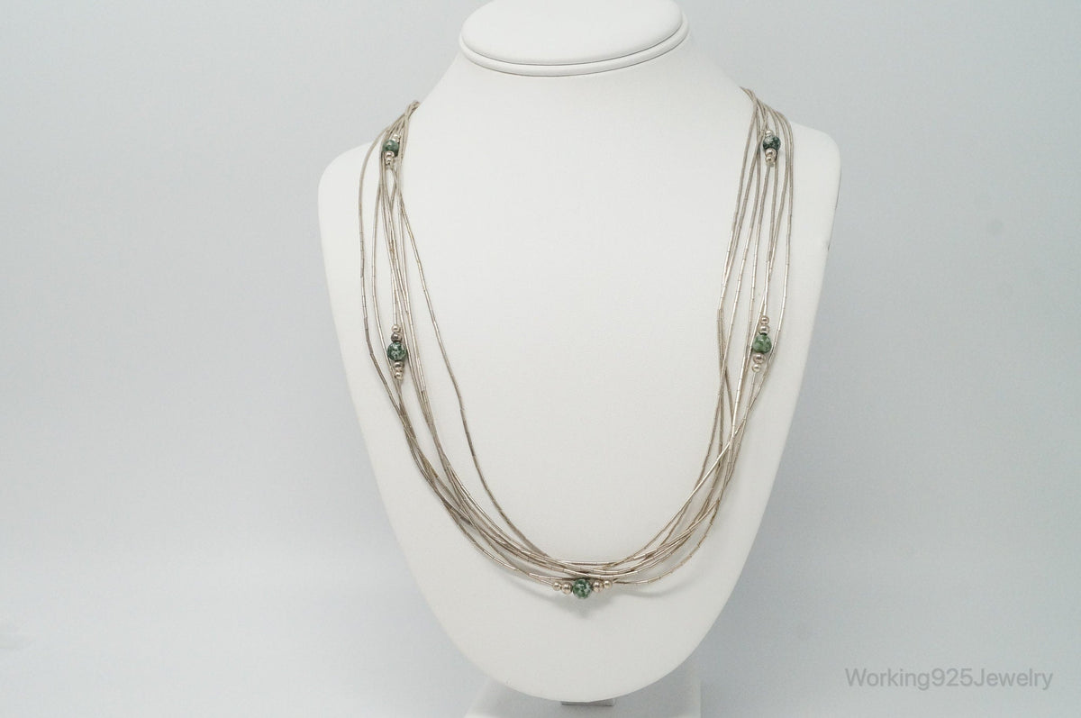 Vintage Native American Unsigned Green Spot Jasper Sterling Silver Necklace
