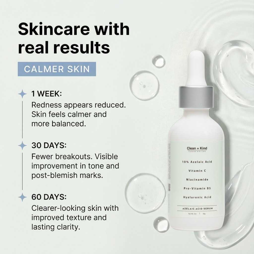 Clean + Kind Azelaic Acid Serum 10% — Silicone-Free, Fragrance-Free, 2 oz