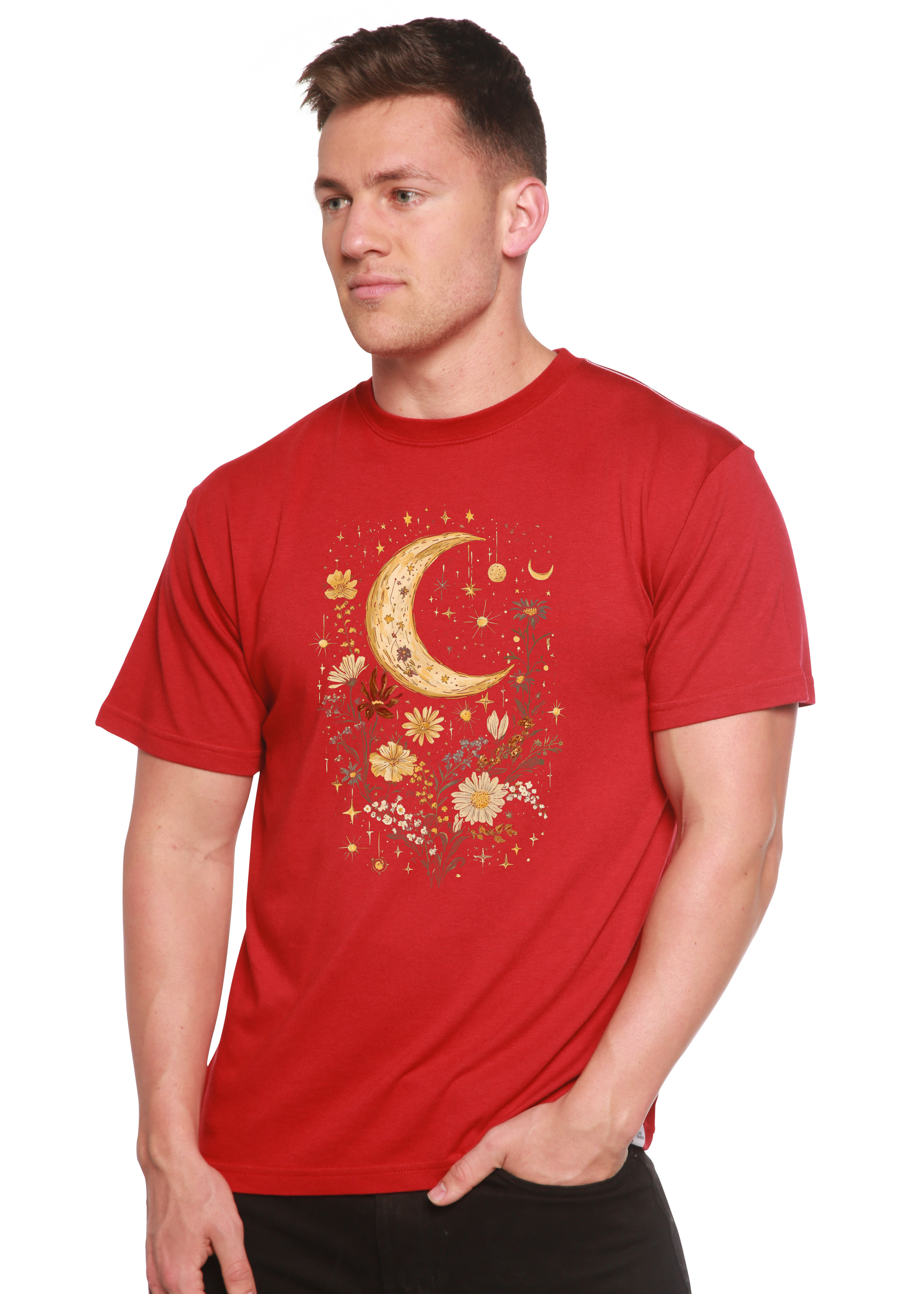 Spun Bamboo Celestial Moon Boho Flowers Vintage Unisex Bamboo/Cotton Graphic T-Shirt
