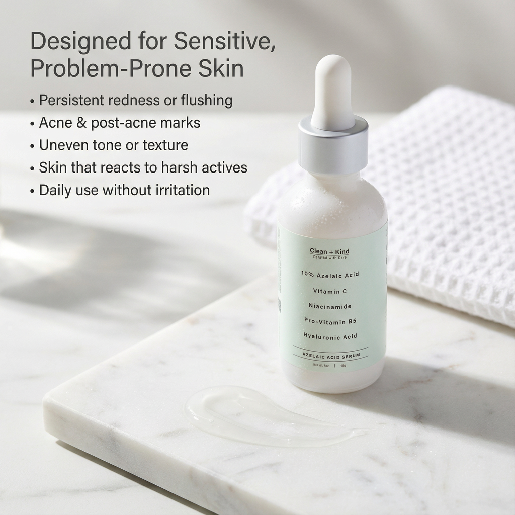 Clean + Kind Azelaic Acid Serum 10% — Silicone-Free, Fragrance-Free, 2 oz