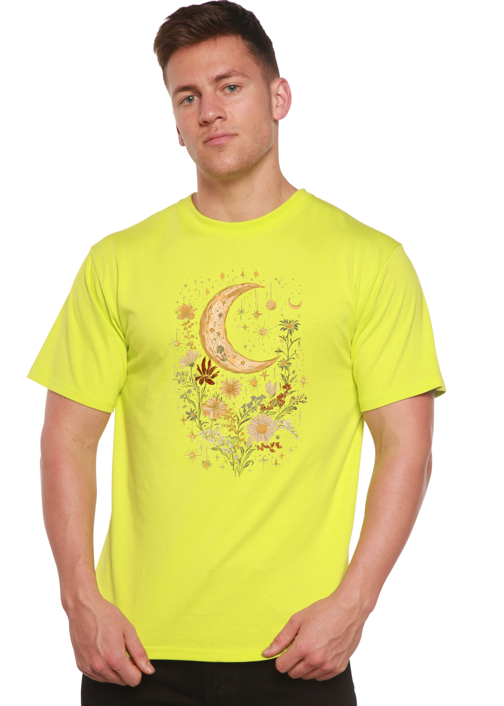 Spun Bamboo Celestial Moon Boho Flowers Vintage Unisex Bamboo/Cotton Graphic T-Shirt