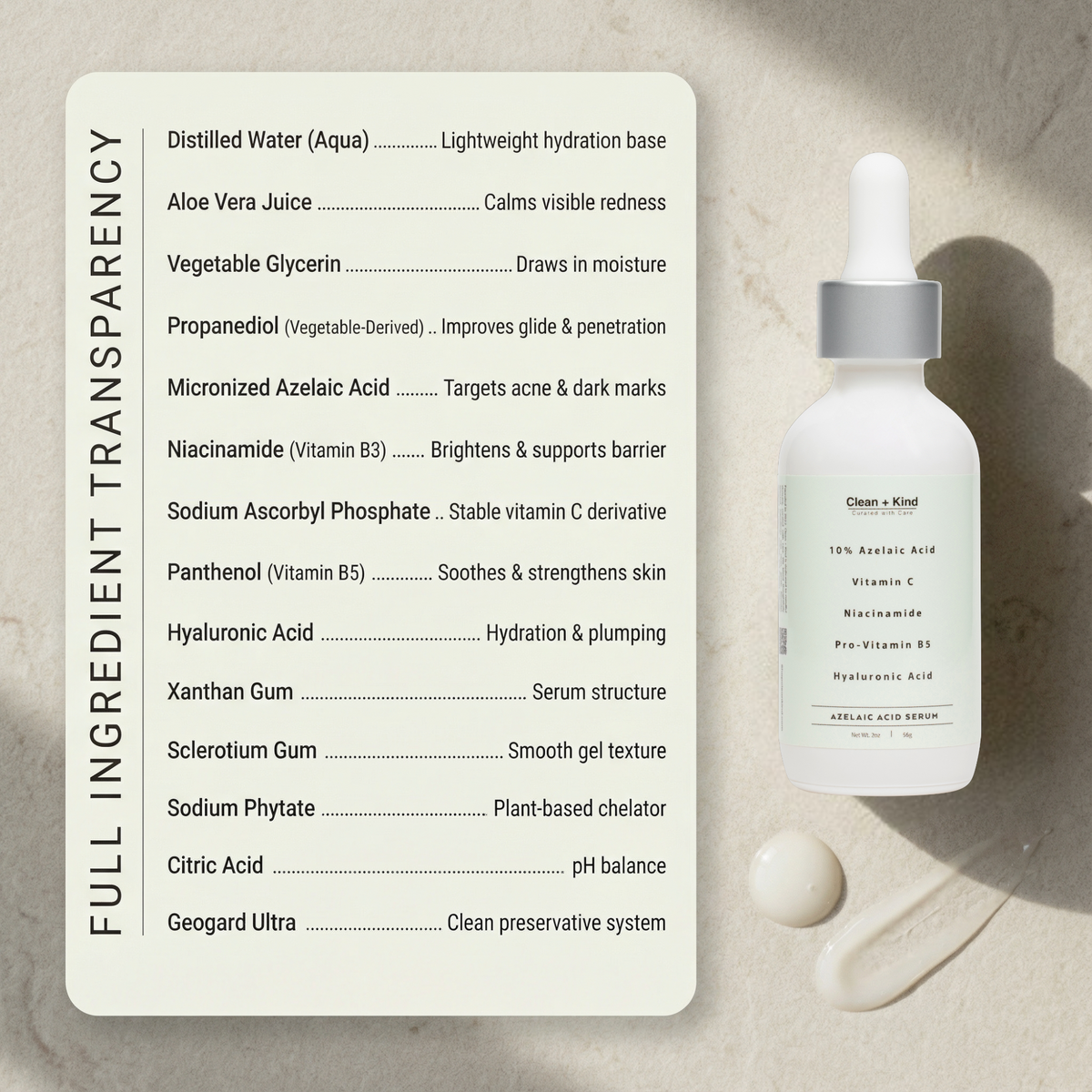 Clean + Kind Azelaic Acid Serum 10% — Silicone-Free, Fragrance-Free, 2 oz