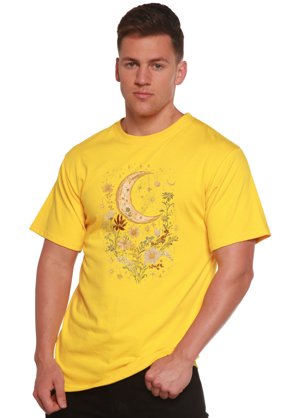 Spun Bamboo Celestial Moon Boho Flowers Vintage Unisex Bamboo/Cotton Graphic T-Shirt