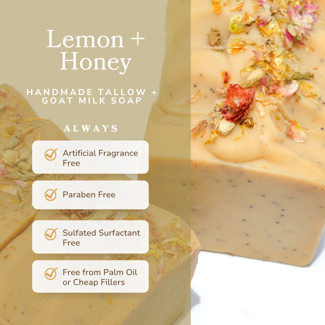 Pretty Farm Girl Lemon + Honey + Poppy Seed Handmade Tallow and Goat Milk Soap Bar
