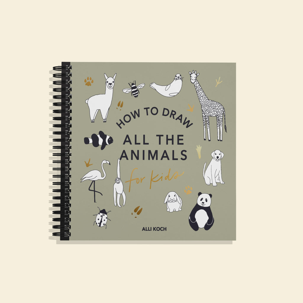 Book titled 'How to Draw All the Animals for Kids' by Alli Koch on a beige background