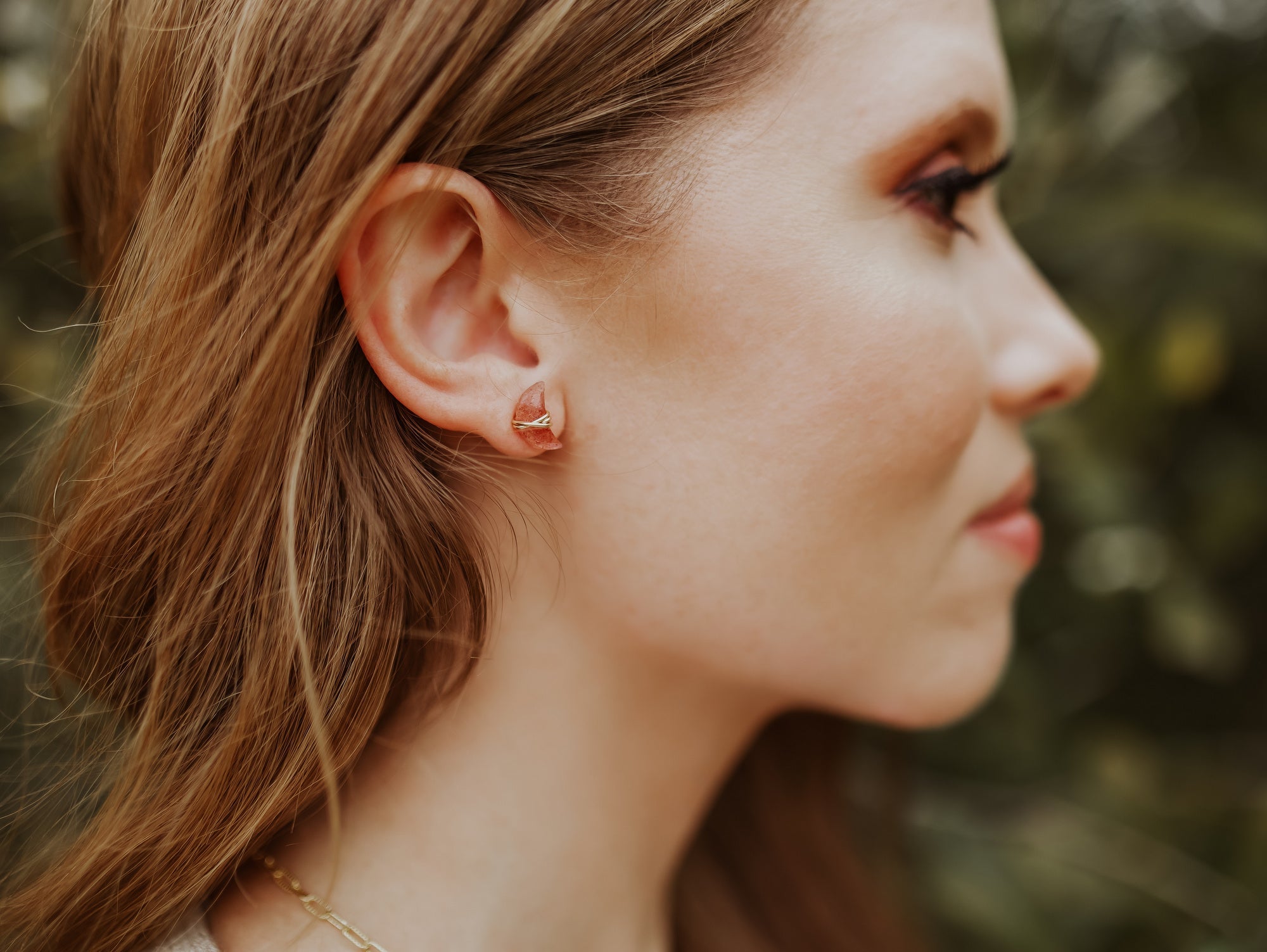 Moonbeam & Stardust Studs - Strawberry Quartz