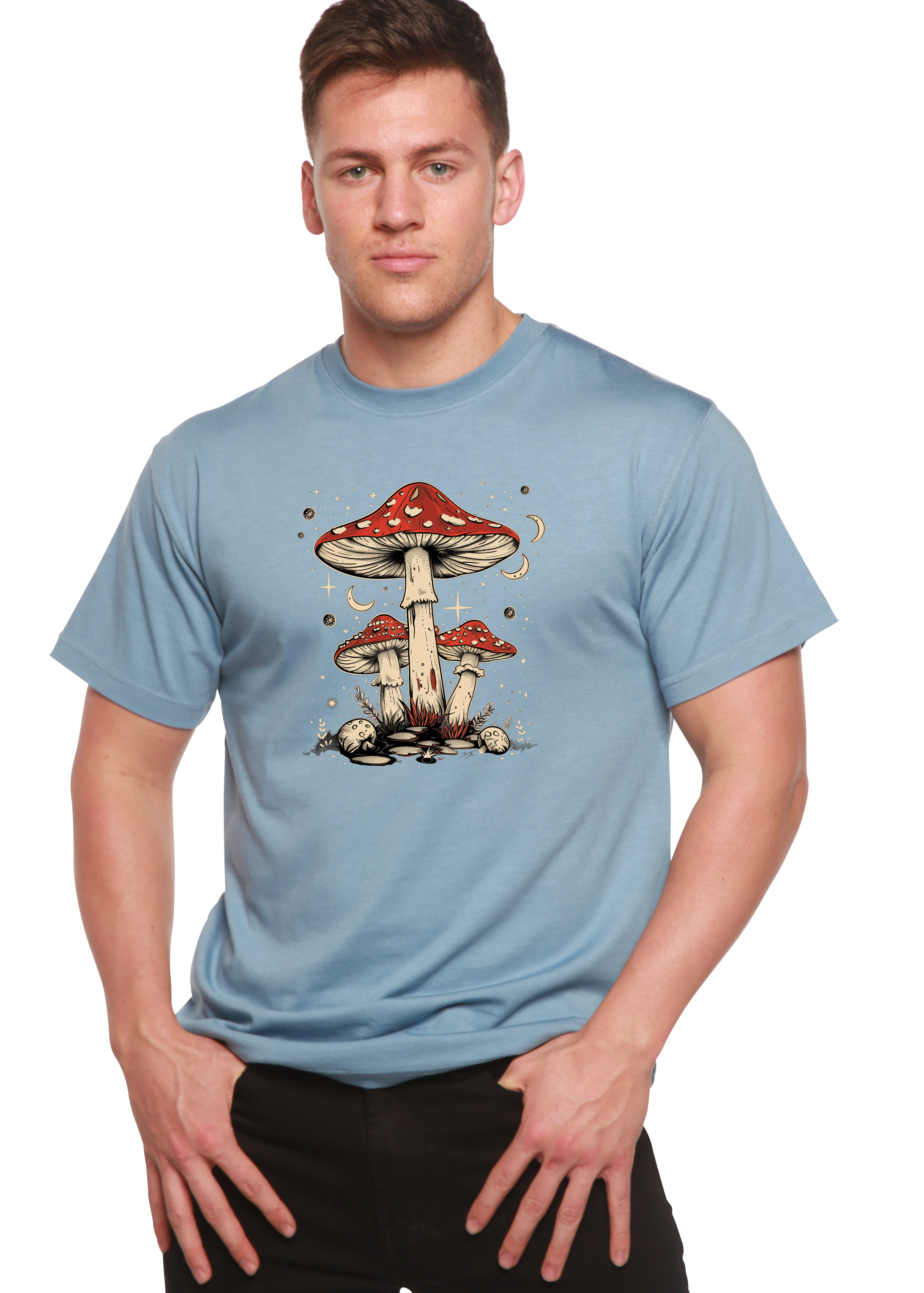 Spun Bamboo Boho Retro Hippie Mushrooms Natural Unisex Bamboo/Cotton Graphic T-Shirt