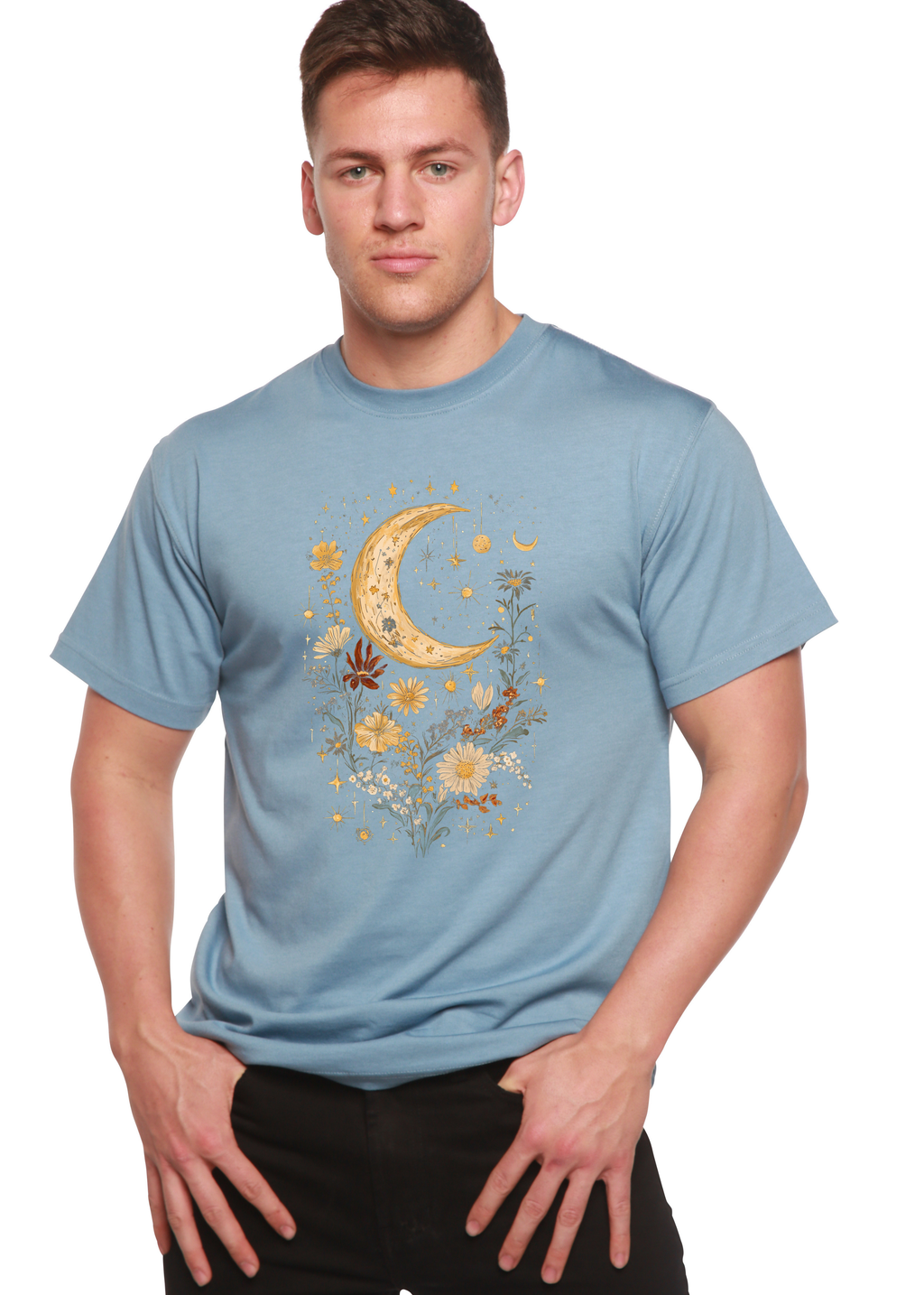 Spun Bamboo Celestial Moon Boho Flowers Vintage Unisex Bamboo/Cotton Graphic T-Shirt