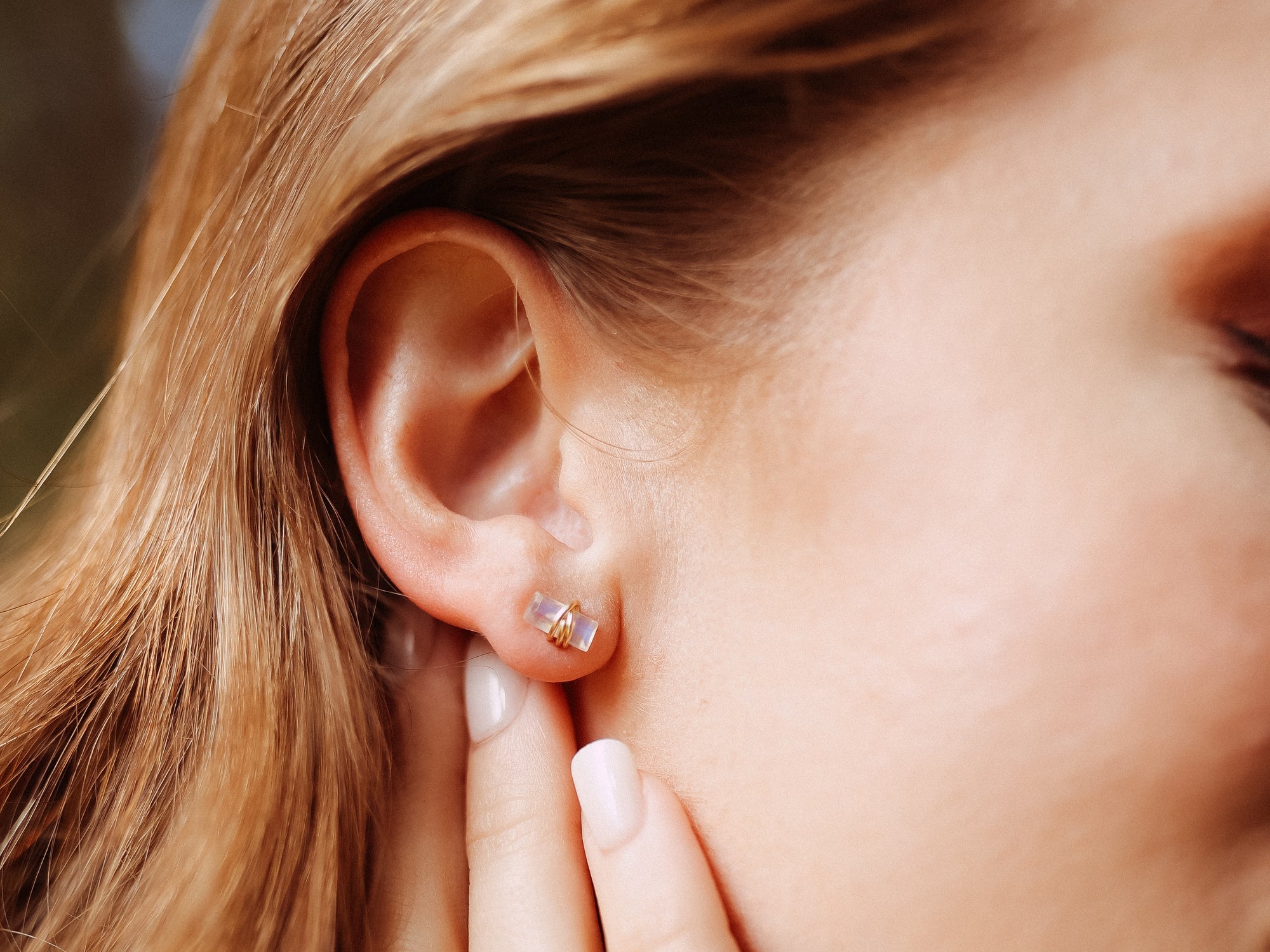 Baguette Studs - Moonstone