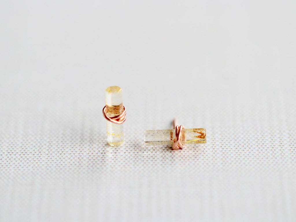 Birch Studs - Rutilated Quartz