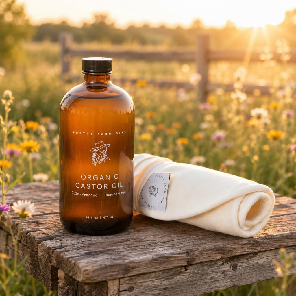 Pretty Farm Girl Organic Pure Castor Oil + Cloth Pack Bundle