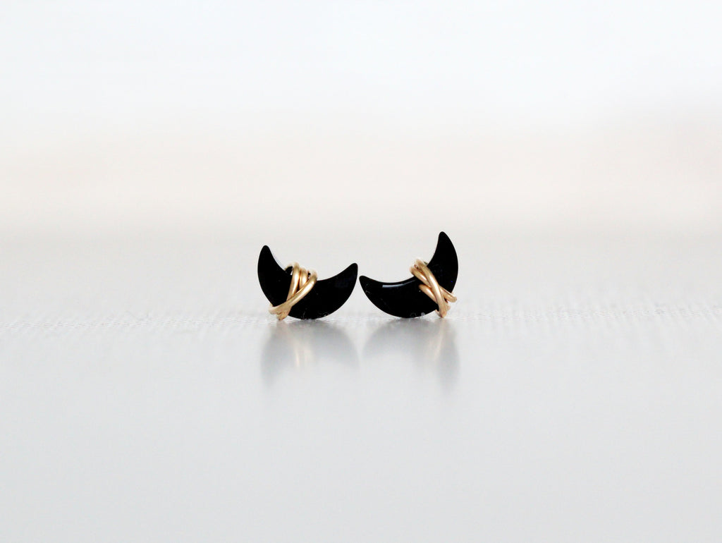 Mini Moonbeam Studs - Black Agate