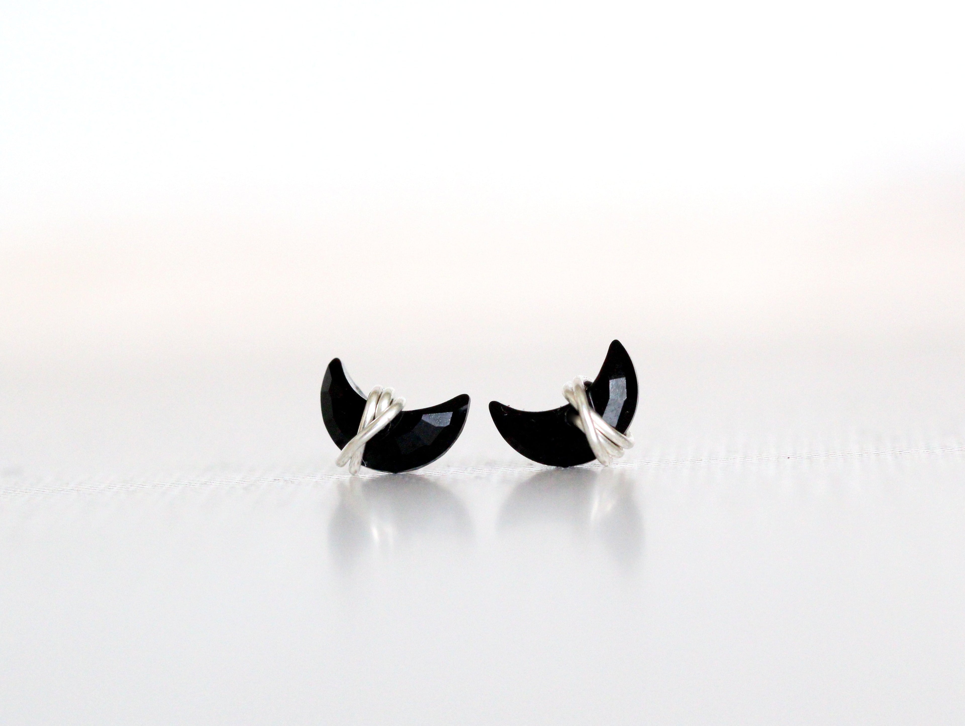 Mini Moonbeam Studs - Black Agate
