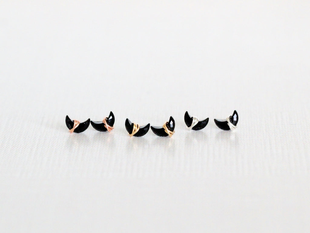 Mini Moonbeam Studs - Black Agate