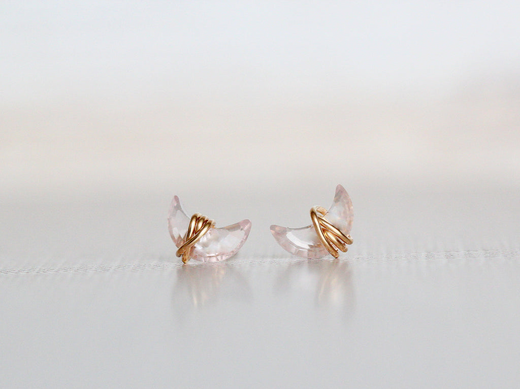 Mini Moonbeam Studs - Rose Quartz