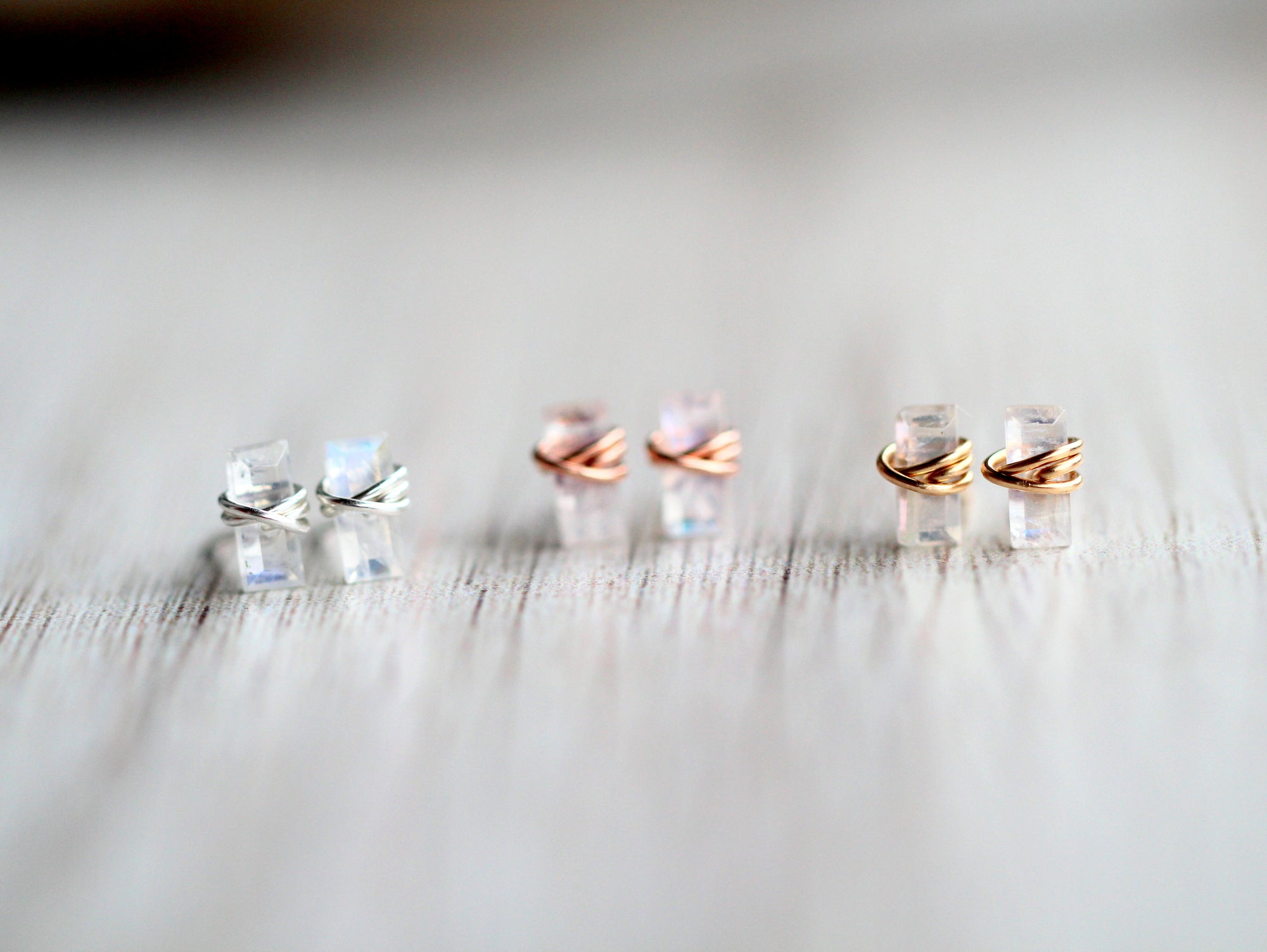 Baguette Studs - Moonstone