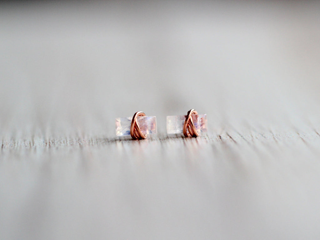 Baguette Studs - Moonstone