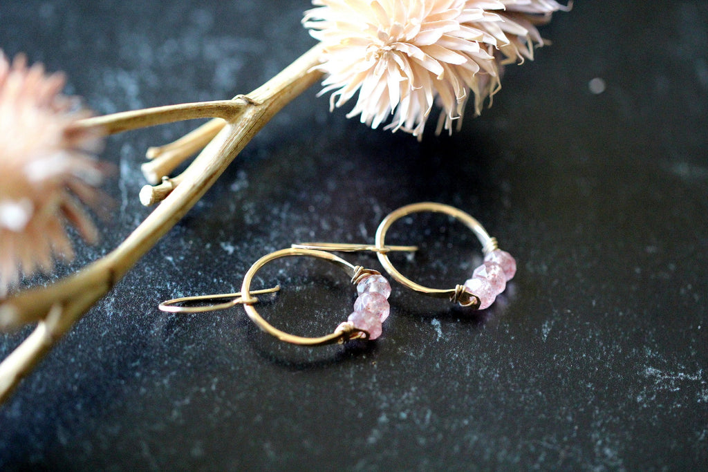 Posy Hoops - Strawberry Quartz