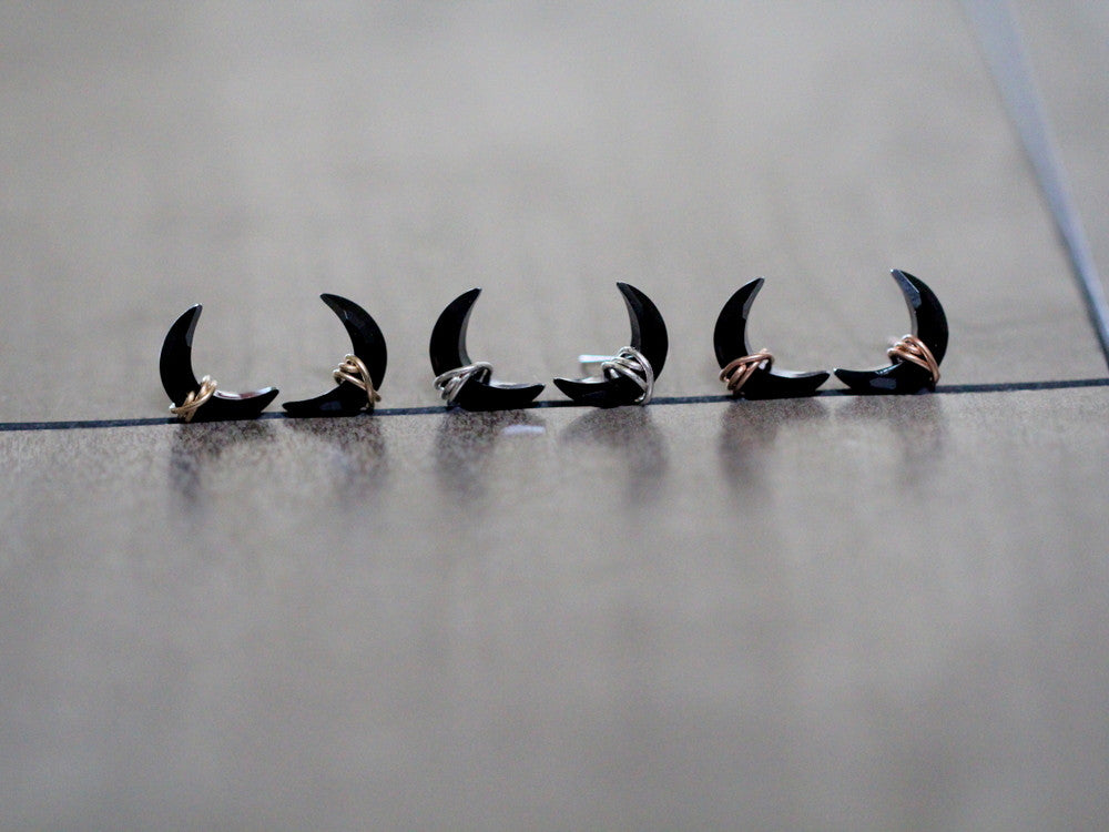 Moonbeam + Stardust Studs - Black Agate