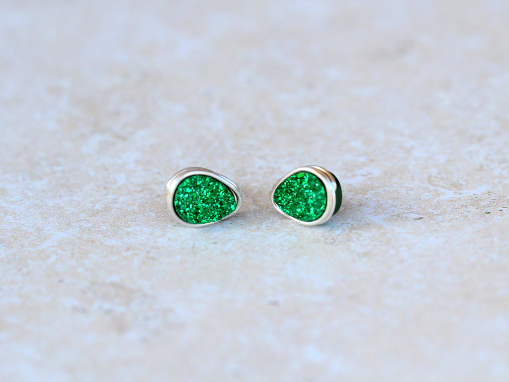 Druzy Teardrop Studs - Emerald City