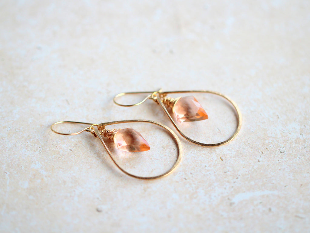 Saressa Designs Arrow Hoop Earrings -  Rosé Quartz