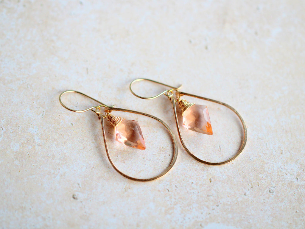 Saressa Designs Arrow Hoop Earrings -  Rosé Quartz