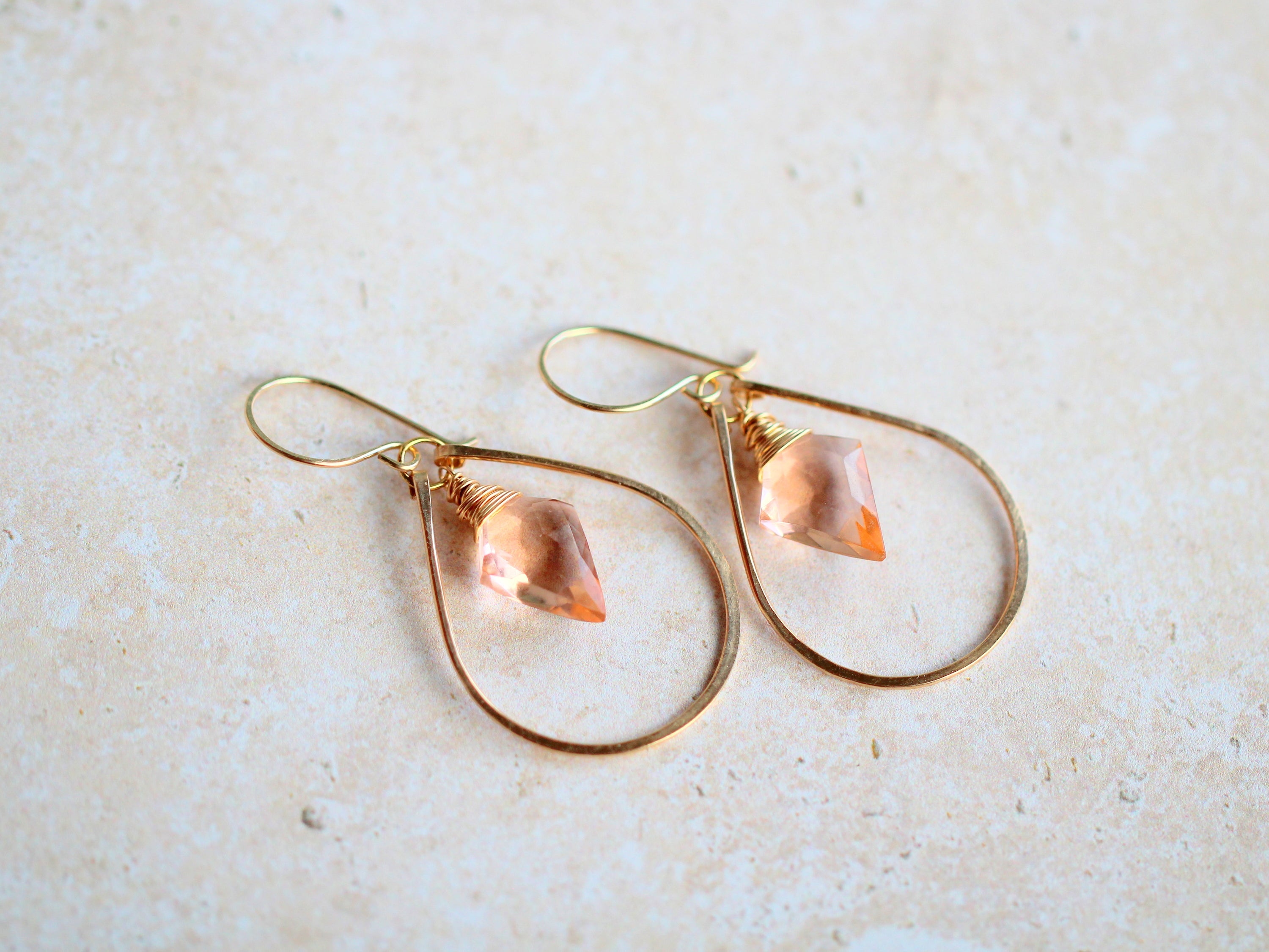 Saressa Designs Arrow Hoop Earrings -  Rosé Quartz