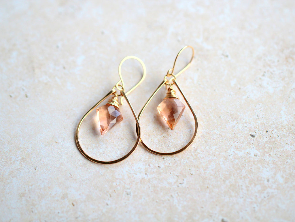 Saressa Designs Arrow Hoop Earrings -  Rosé Quartz
