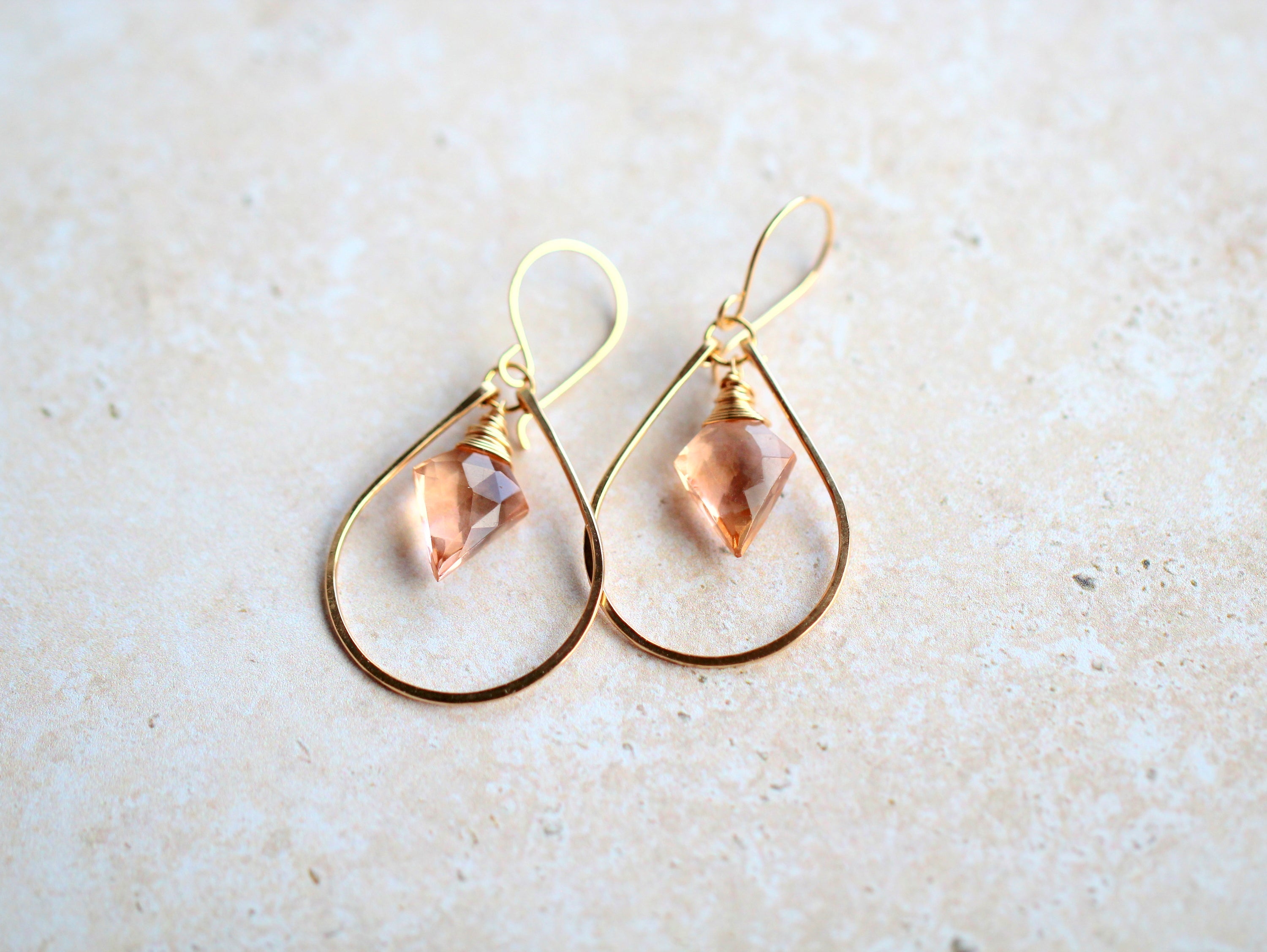 Saressa Designs Arrow Hoop Earrings -  Rosé Quartz