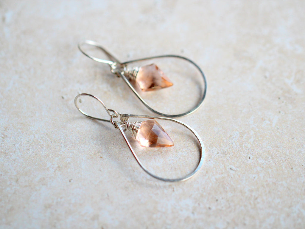 Saressa Designs Arrow Hoop Earrings -  Rosé Quartz