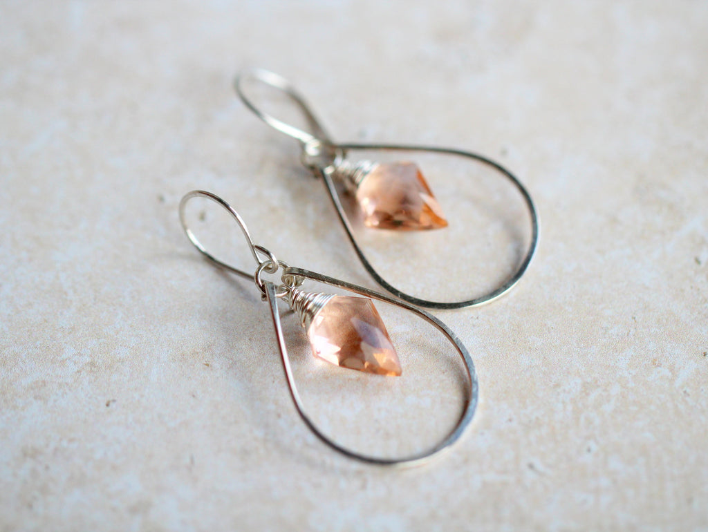 Saressa Designs Arrow Hoop Earrings -  Rosé Quartz