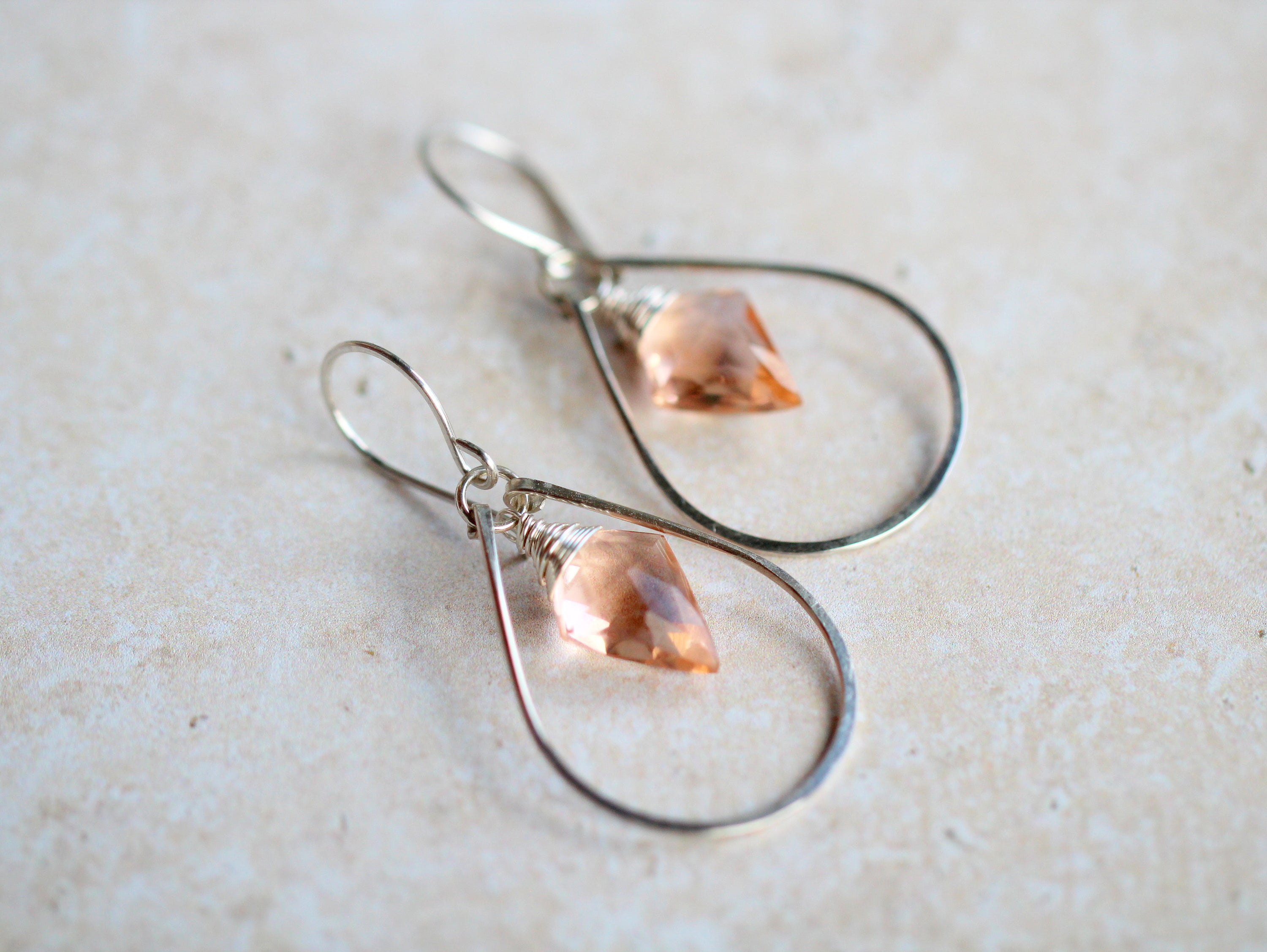 Saressa Designs Arrow Hoop Earrings -  Rosé Quartz