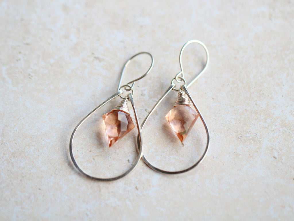 Saressa Designs Arrow Hoop Earrings -  Rosé Quartz