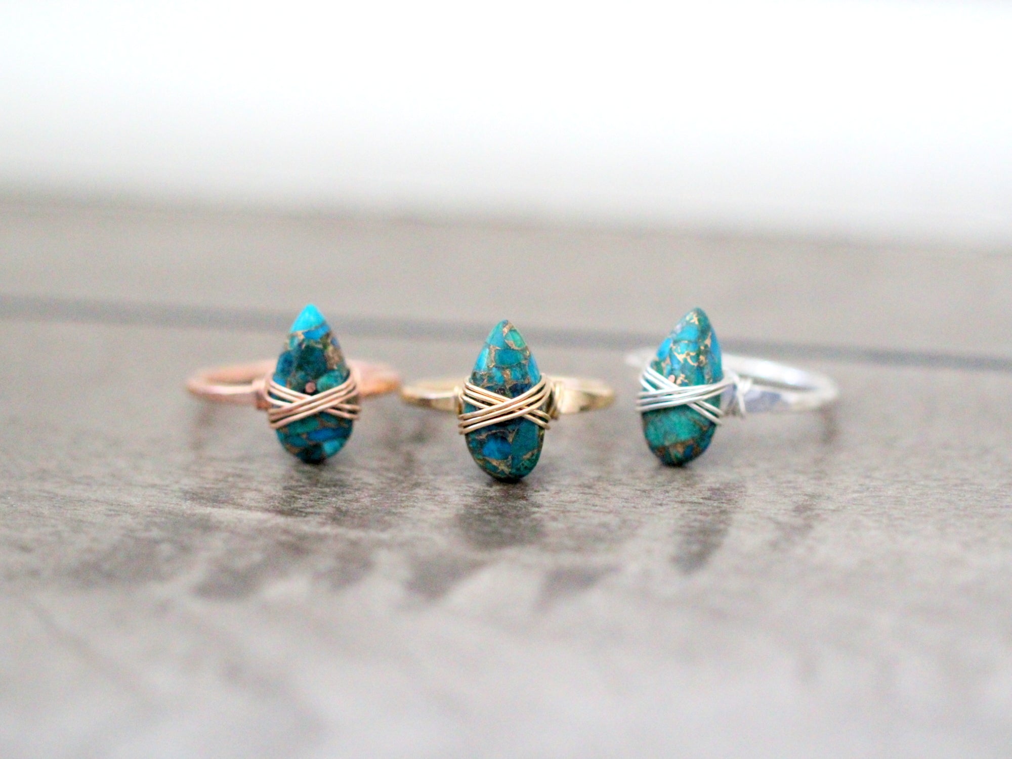 Copper Turquoise Teardrop Ring