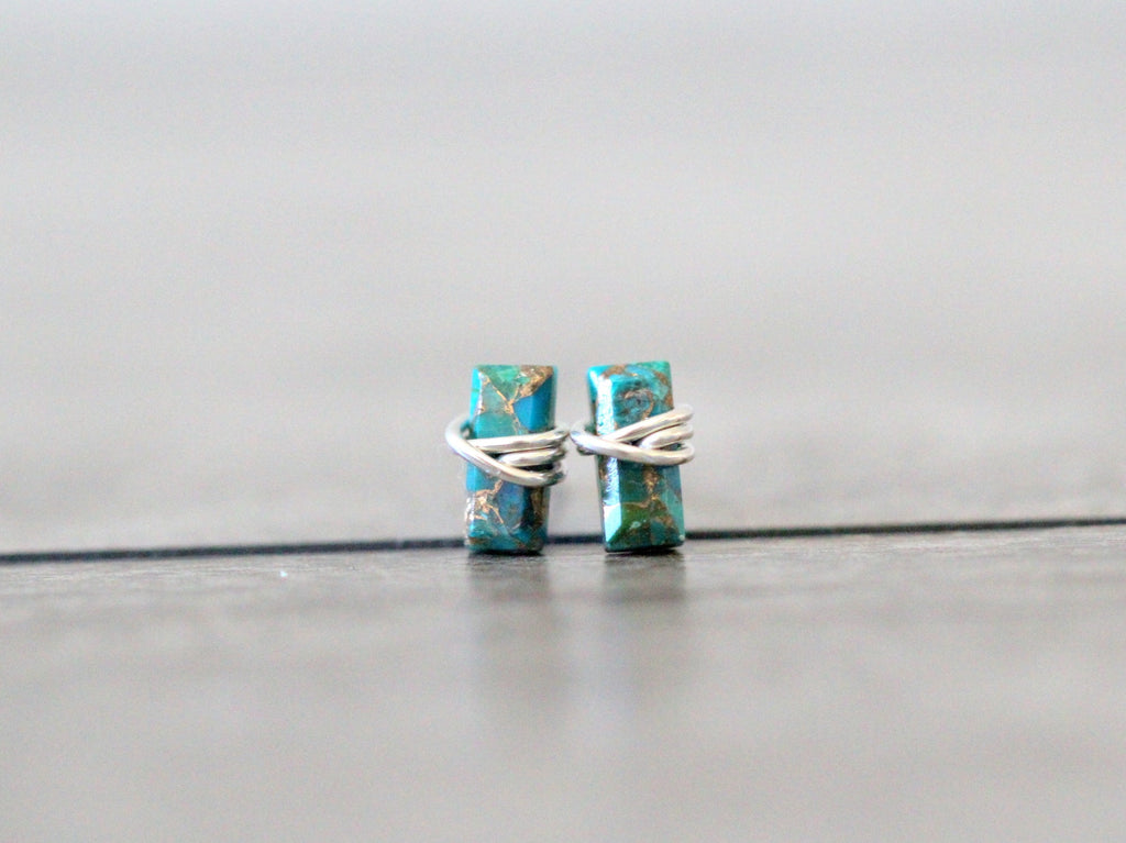 Baguette Studs - Copper Turquoise