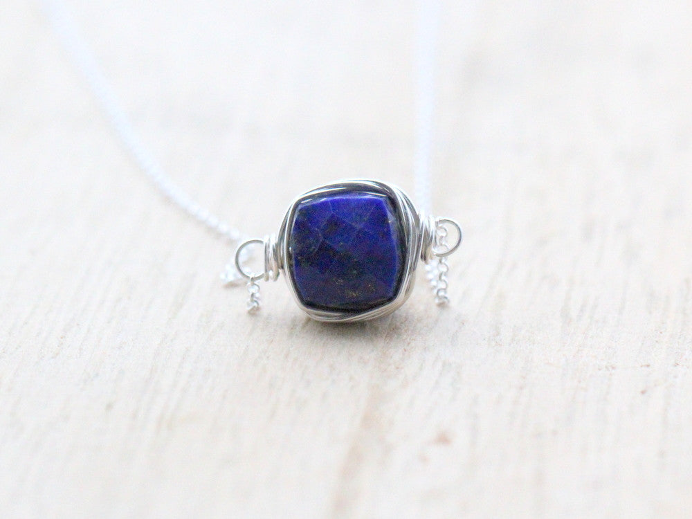 Lapis Lazuli Bezel Style Necklace - Sterling Silver